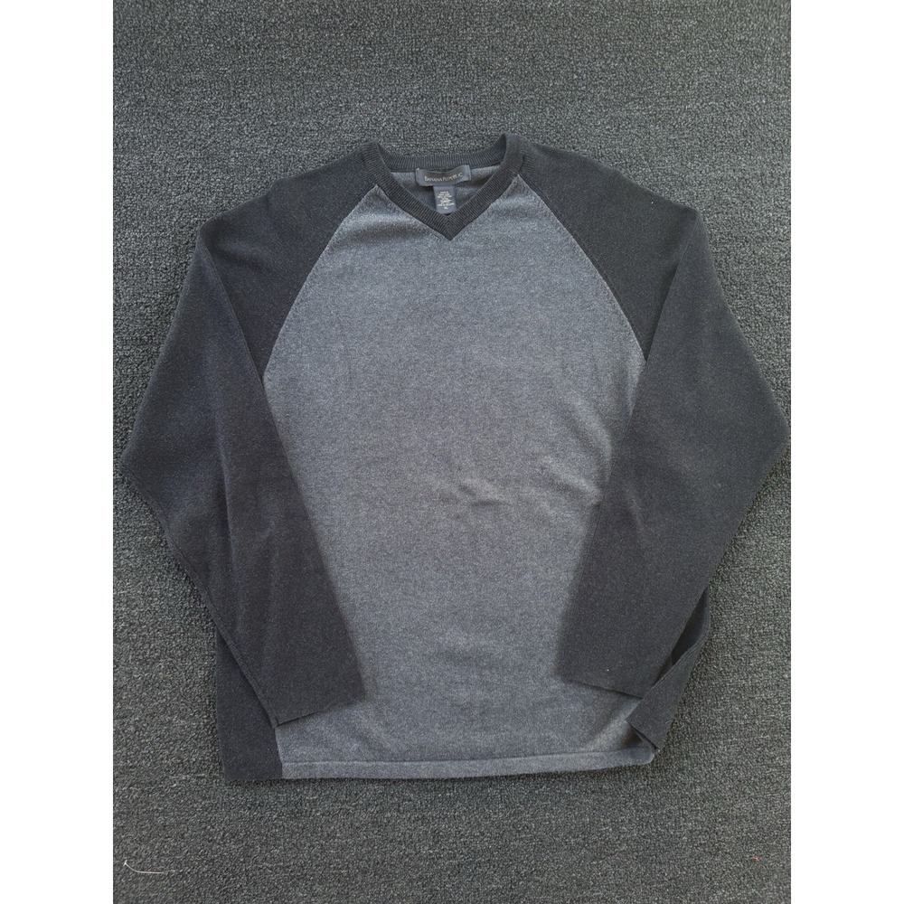 Banana Republic Mens V-Neck‎ Sweater XL Gray Black Two-Tone Cotton Hong Kong